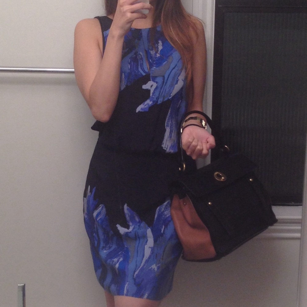 Tibi Blue and Black Dress Silk Sleeveless, Beautiful